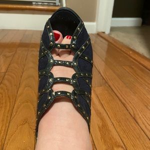 Navy and hunter studded heels